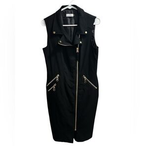 Calvin Klein Black Sleeveless Midi Dress with Gold Accents Size 10